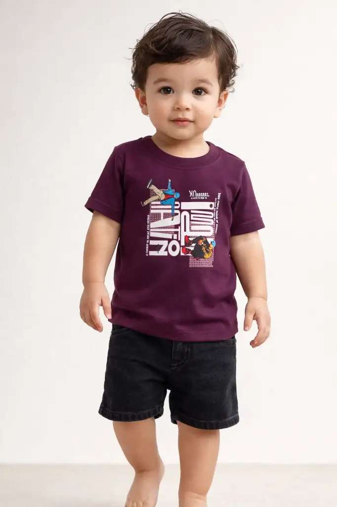 Little Fresh Wine Tee & Shorts Set S-15 K2526A012 (Wine, 14)