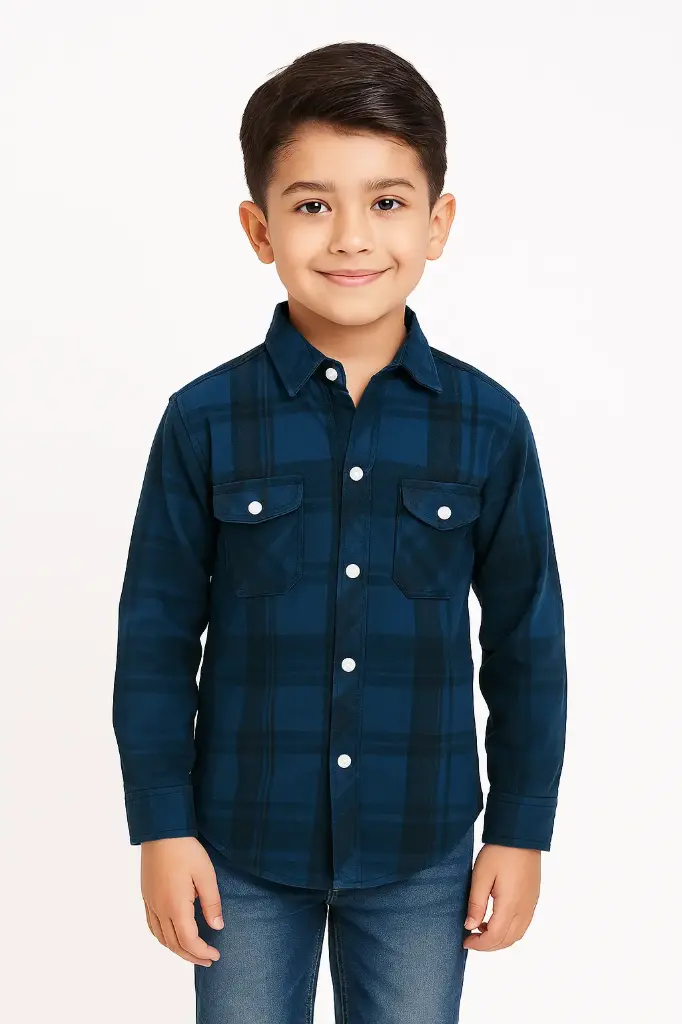 Navy Blue Kids' Chips Button-Up Shirt 7-8 Year