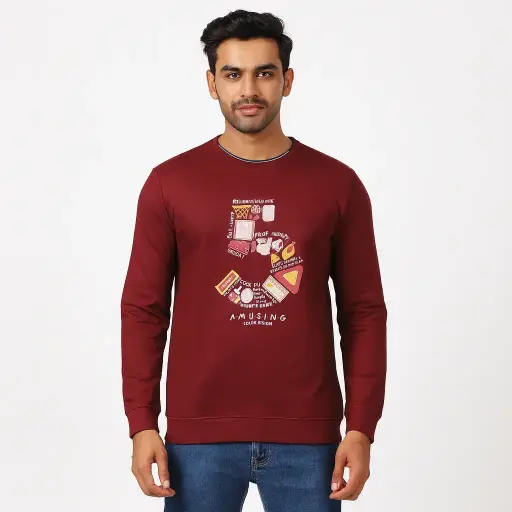 Maroon Graphic Print Sweatshirt for Men