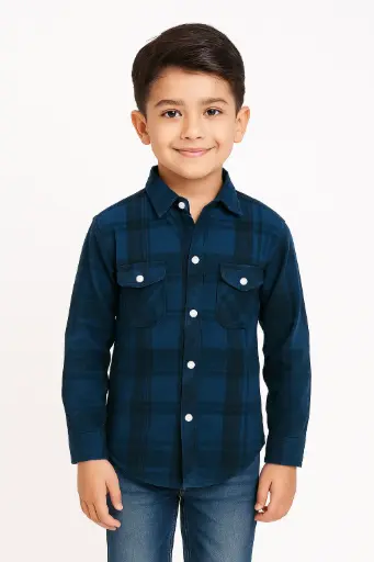 Navy Blue Kids' Chips Button-Up Shirt 7-8 Year